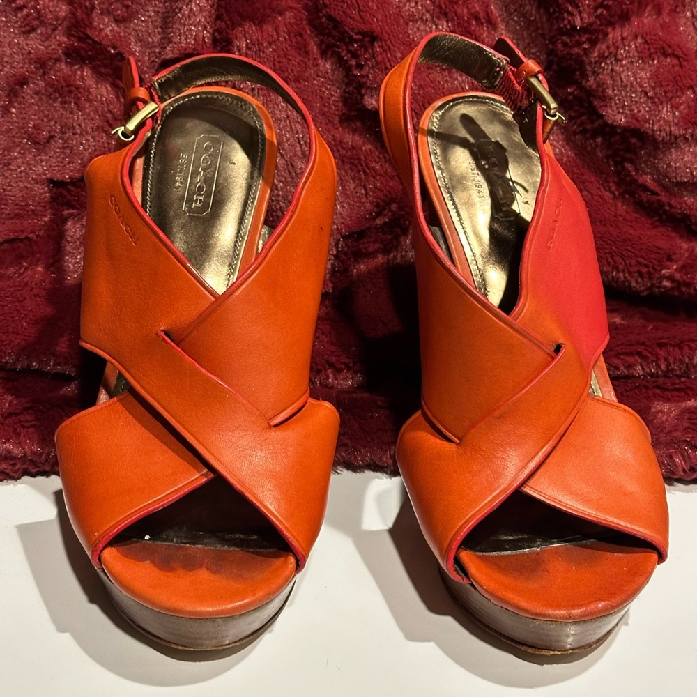 Coach Jamila Burnt Orange Monogram Leather Wedge Sandals Women’s US 8B Vtg Y2K